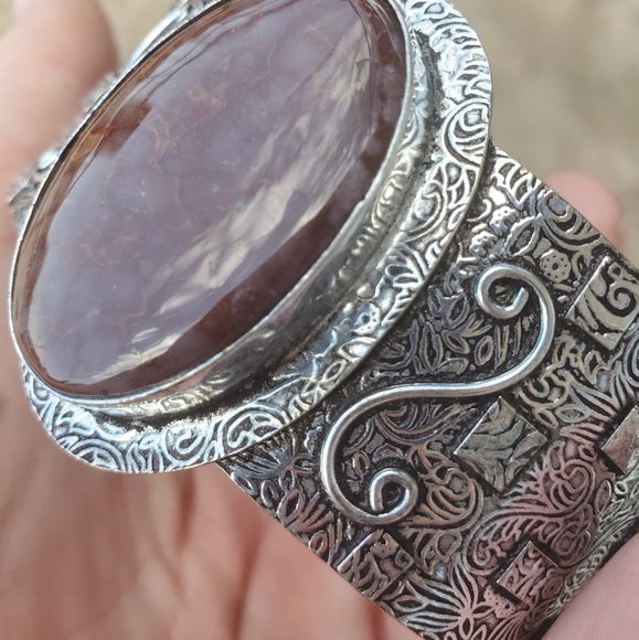 New Oversized Seam Agate 925 Silver Cuff Bracelet. - Picture 14 of 15